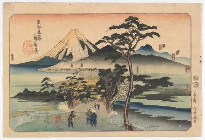 Berühmte Orte an der dritten der dreiundfünfzig Stationen entlang des Tokaido, Edo-Periode, späte 1830er Jahre von Utagawa Kuniyoshi